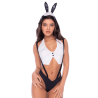 Déguisement lapine sexy 3 pièces avec oreilles, top court et culotte à bretelles - Mapalé