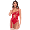 Body rouge rubis en dentelle brodée à armatures et jarretelles - Mapalé
