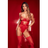 Body rouge rubis en dentelle brodée à armatures et jarretelles - Mapalé