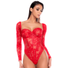 Body rouge à manches longues en dentelle avec armatures - Mapalé