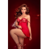 Nuisette transparente rouge rubis avec bonnets brodés à armatures et string - Mapalé