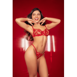 Ensemble 2 pièces rouge rubis avec soutien-gorge brodé à armatures et string - Mapalé