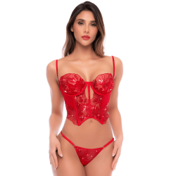 Ensemble 2 pièces rouge écarlate avec bustier brodé de sequins et string - Mapalé