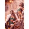 Ensemble 3 pièces vert aurore avec soutien-gorge brodé, porte-jarretelles et string - Mapalé