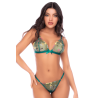 Ensemble 2 pièces vert aurore avec soutien-gorge brodé transparent et string - Mapalé