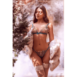 Ensemble 2 pièces vert aurore avec soutien-gorge brodé transparent et string - Mapalé