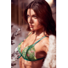 Ensemble 2 pièces vert aurore avec soutien-gorge brodé transparent et string - Mapalé