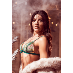 Ensemble 2 pièces vert aurore avec soutien-gorge brodé transparent et string - Mapalé