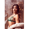 Ensemble 2 pièces vert aurore avec soutien-gorge brodé transparent et string - Mapalé