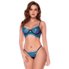 Ensemble 3 pièces bleu nuit brodé avec porte-jarretelles et string - Mapalé