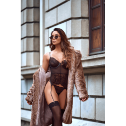 Ensemble 2 pièces avec bustier transparent à armatures et jarretelles noir - Mapalé