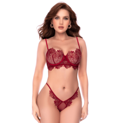 Ensemble 2 pièces en dentelle brodée bois de rose - Mapalé