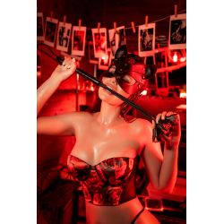 Ensemble 2 pièces noir et rouge avec corset sans bretelles imprimé et string - Mapalé