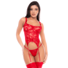 Ensemble 2 pièces rouge avec bustier en dentelle et jarretelles - Mapalé