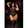 Body grande taille noir en dentelle florale avec harnais amovible - Mapalé