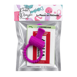 Anneau violet vibrant silicone avec langue picot Pocket Pleasure  1 dosette de lubrifiant