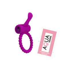 Anneau violet vibrant silicone avec langue picot Pocket Pleasure  1 dosette de lubrifiant