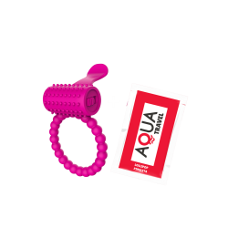 Anneau rose vibrant silicone avec langue picot Pocket Pleasure  1 dosette de lubrifiant