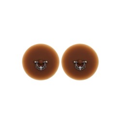 Paire de cache-tétons piercing barre demi-anneau faux diamant peau foncée 