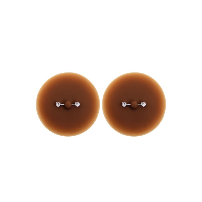 Paire de cache-tétons piercing barre faux diamant peau foncée 