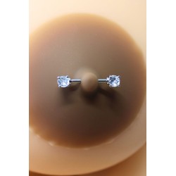 Paire de cache-tétons piercing barre faux diamant peau foncée 