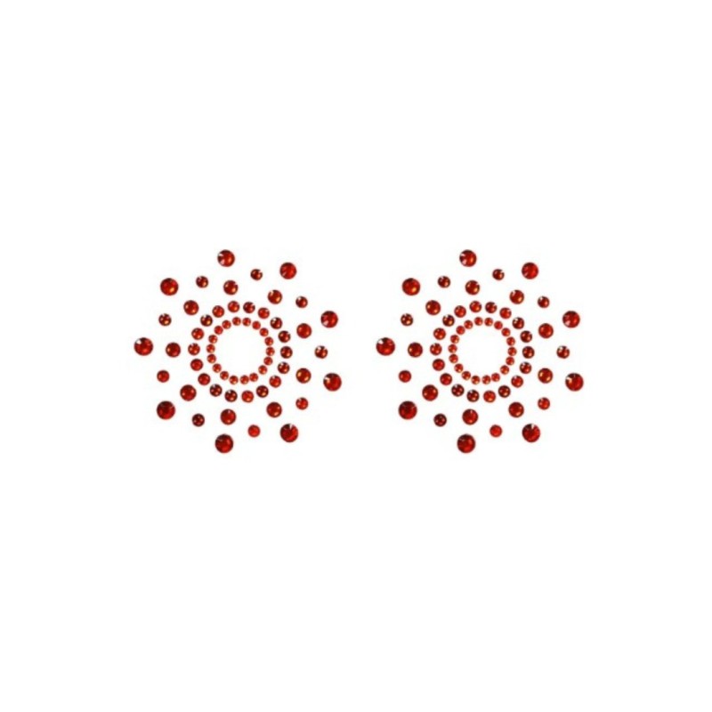 Paire de cache tétons adhésifs strass rouge 