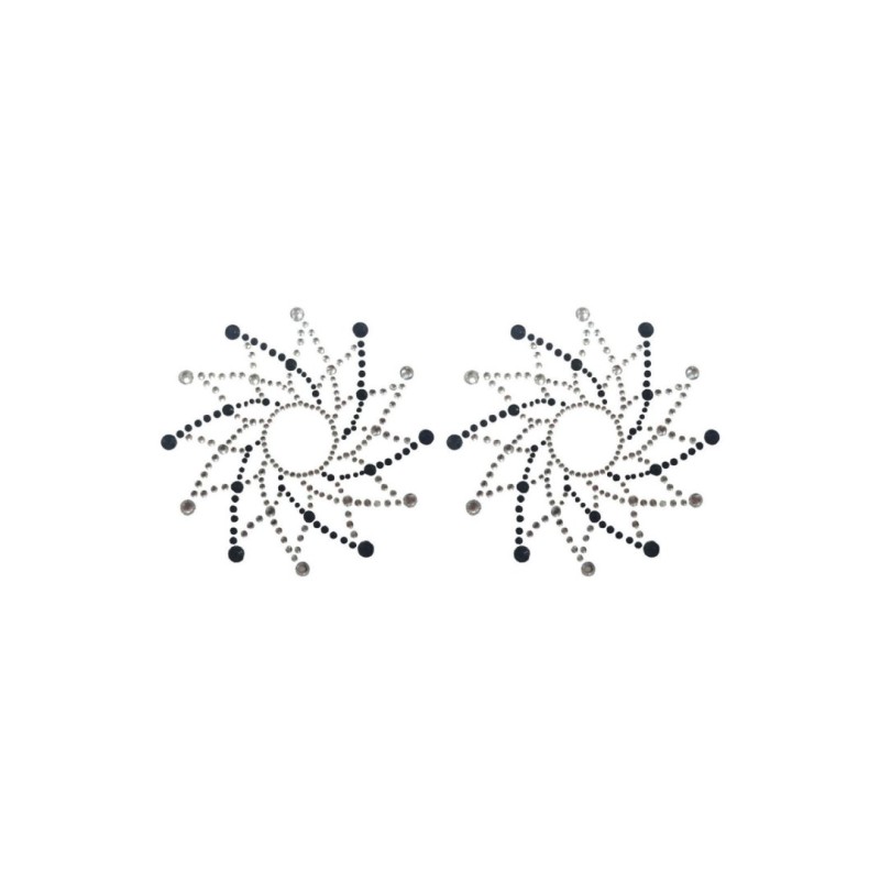 Paire de cache tétons adhésifs strass noir et blanc 