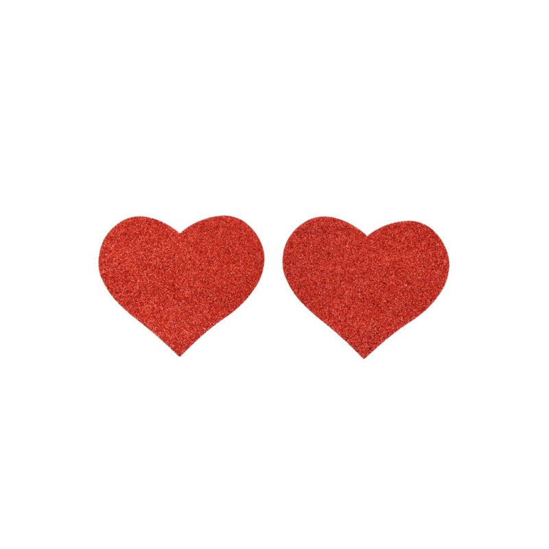Paire de cache tétons adhésifs coeur pailleté rouge 