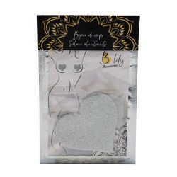 Paire de cache tétons adhésifs cœur pailleté blanc