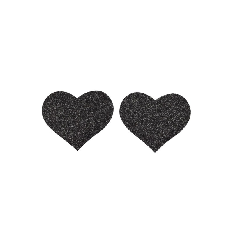 Paire de cache tétons adhésifs coeur pailleté noir