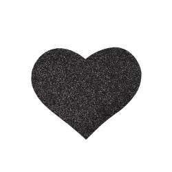 Paire de cache tétons adhésifs coeur pailleté noir