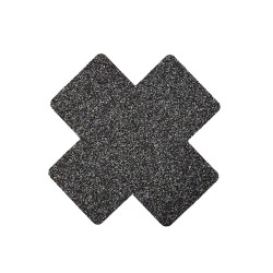 Paire de cache tétons adhésifs croix pailletée noir 