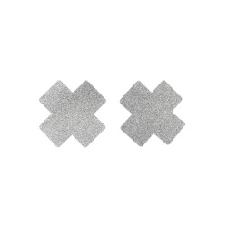 Paire de cache tétons adhésifs croix pailletée blanc 