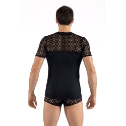 T-shirt noir résille brodée Shinny 