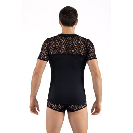 T-shirt noir résille brodée Shinny 