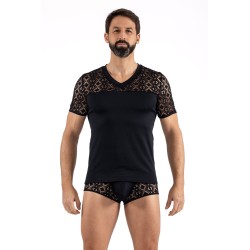 T-shirt noir résille brodée Shinny 