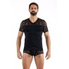 T-shirt noir résille brodée Shinny 
