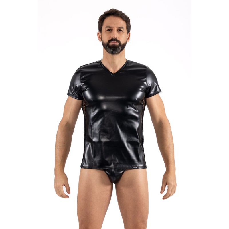 T-Shirt noir Black Desire en simili cuir 