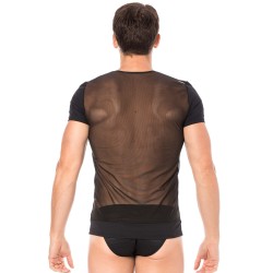 T-shirt noir rayé opaque et transparent 