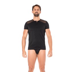 T-shirt noir rayé opaque et transparent 