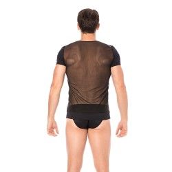 T-shirt noir rayé opaque et transparent 