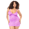 Babydoll grande taille dentelle violette et string 