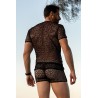 T-shirt noir sexy filet irrégulier fétichiste 