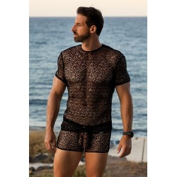 T-shirt noir sexy filet irrégulier fétichiste 