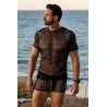 T-shirt noir sexy filet irrégulier fétichiste 