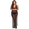 Nuisette longue grande taille fendue transparente 