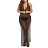 Nuisette longue grande taille fendue transparente 
