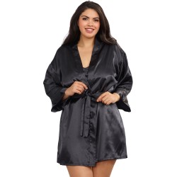 Nuisette grande taille noire avec peignoir satinés 