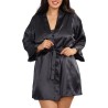 Nuisette grande taille noire avec peignoir satinés 