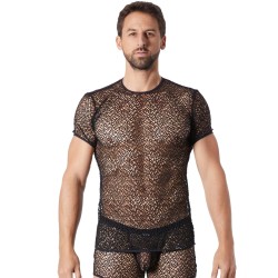 T-shirt noir sexy filet irrégulier fétichiste 